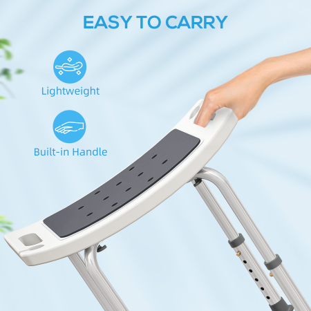  Scaun de Dus din Aluminiu si Plastic Antialunecare, inaltime Reglabila 6 Niveluri 39-52cm, Gri [6]