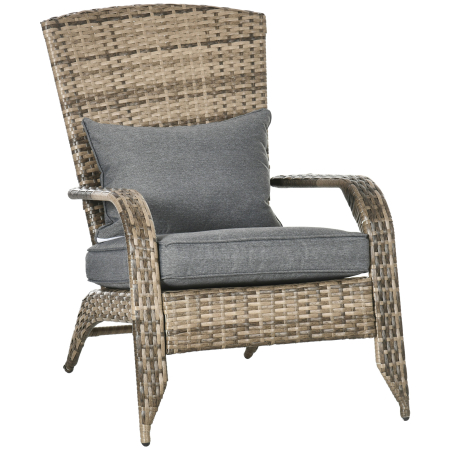 Gradina & balcon -  Scaun de Gradina din Ratan, Scaun de Exterior cu Cotiere, Perne si Spatar inalt Curbat, 64x80x90 cm, Gri
