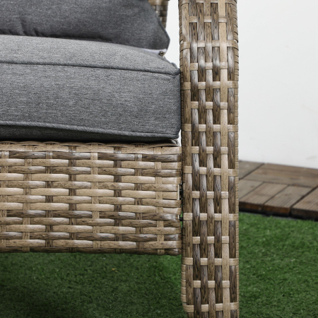  Scaun de Gradina din Ratan, Scaun de Exterior cu Cotiere, Perne si Spatar inalt Curbat, 64x80x90 cm, Gri [8]