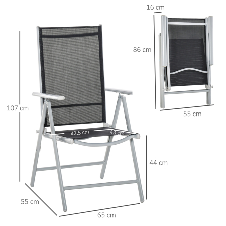  Scaun de Gradina Pliabil cu Spatar Reglabil din Aluminiu, Negru 65x55x107cm [2]