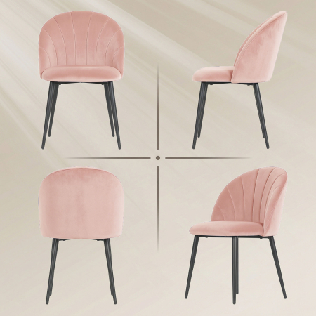 ,Scaun de Masa,in Forma de Scoica,Catifea, otel,52cm x 55cm x 79cm,Roz [6]