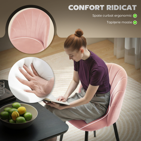 ,Scaun de Masa,in Forma de Scoica,Catifea, otel,52cm x 55cm x 79cm,Roz [5]