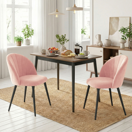 ,Scaun de Masa,in Forma de Scoica,Catifea, otel,52cm x 55cm x 79cm,Roz [1]