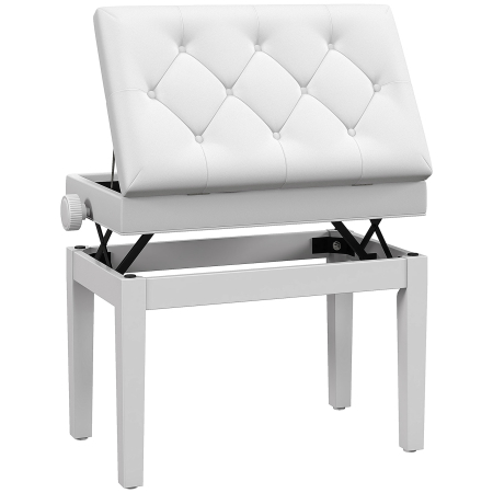 Dormitor & birou -  Scaun de Pian Reglabil cu Compartiment de Depozitare si sezut capitonat, 54.5x33x48-58 cm, Alb