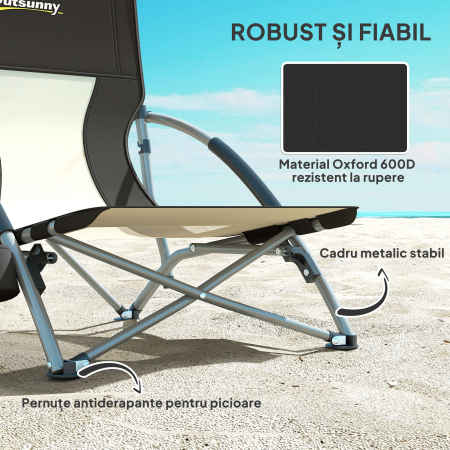  Scaun de Plaja si Camping Pliabil cu Spatar din Plasa, Negru [6]