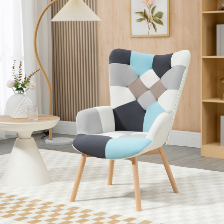  Scaun Decorativ Tapitat cu Brat & Spatar Capitonati - Dormitor [1]