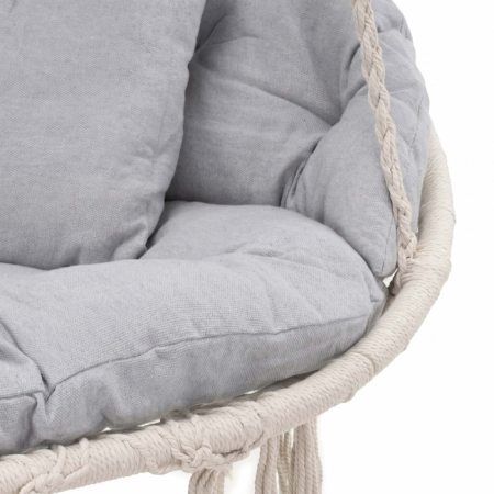 Scaun dublu tip leagan suspendat pentru casa sau gradina, cu perne, stil boho, 130x66x120 cm, maxim 300 kg, crem si gri [7]