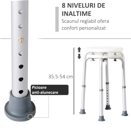  Scaun Dus - Reglabil, Antialunecare, Alb [4]