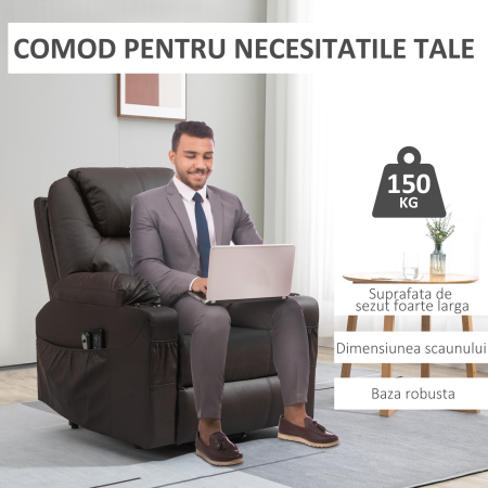  Scaun Electric Ridicare Seniori Piele PU cu Masaj & Telecomanda [6]