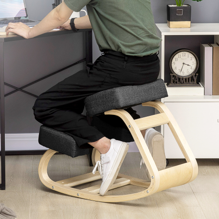  Scaun Ergonomic cu Suport Genunchi - Lemn Mesteacan, Negru [1]