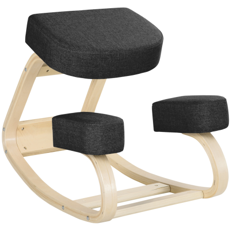 Mobila birou -  Scaun Ergonomic cu Suport Genunchi - Lemn Mesteacan, Negru