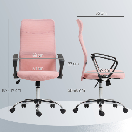 Scaun Ergonomic de Birou  Pivotant, inaltime Ajustabila si Spatar din Material Textil, 63x65x109-119 cm, Roz [2]