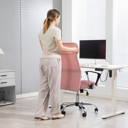 Scaun Ergonomic de Birou  Pivotant, inaltime Ajustabila si Spatar din Material Textil, 63x65x109-119 cm, Roz [8]