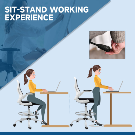  Scaun ergonomic inalt pentru birou, pentru stat in picioare, cotiere rabatabile, suport lombar, inaltime reglabila, negru [4]