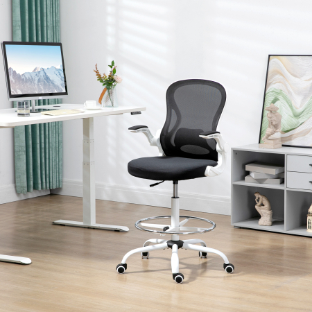  Scaun ergonomic inalt pentru birou, pentru stat in picioare, cotiere rabatabile, suport lombar, inaltime reglabila, negru [1]