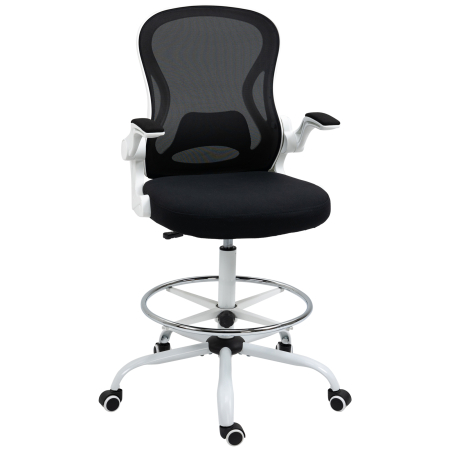 Mobila birou -  Scaun ergonomic inalt pentru birou, pentru stat in picioare, cotiere rabatabile, suport lombar, inaltime reglabila, negru