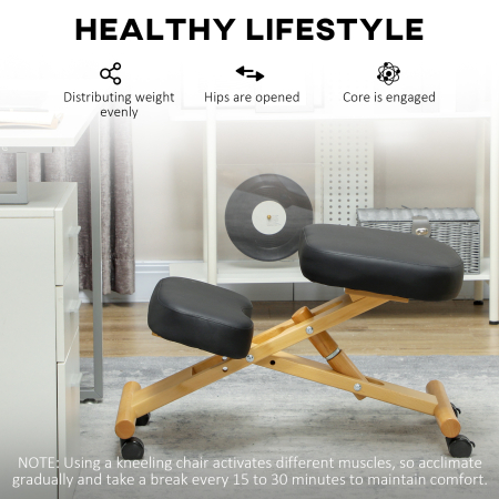 Scaun Ergonomic pentru Genunchi cu inaltime Reglabila din Lemn cu Rotile, 42x70x42-52 cm, Negru [5]
