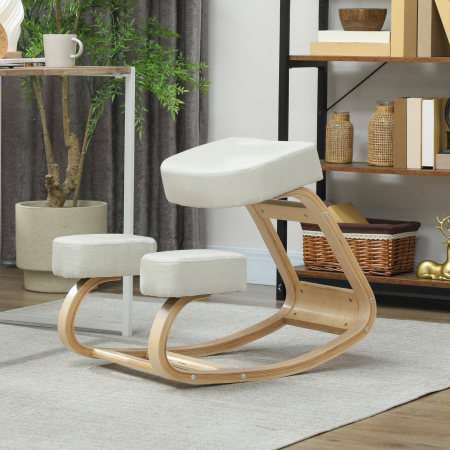  Scaun ergonomic pentru genunchi din mesteacan si perna Crem [7]
