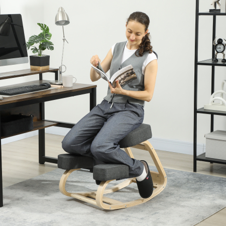  Scaun Ergonomic pentru Genunchi din Mesteacan si Perna Gri [1]