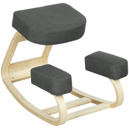 Mobila birou -  Scaun Ergonomic pentru Genunchi din Mesteacan si Perna Gri