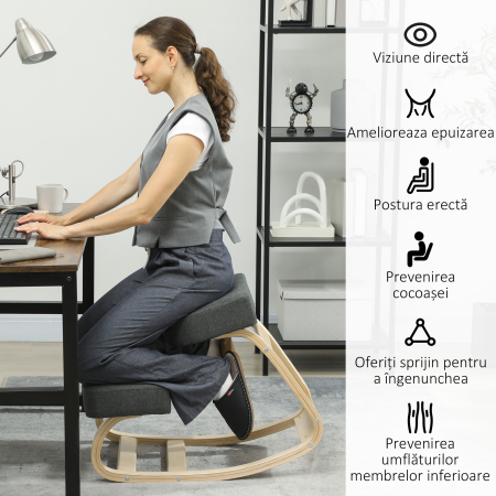  Scaun Ergonomic pentru Genunchi din Mesteacan si Perna Gri [4]