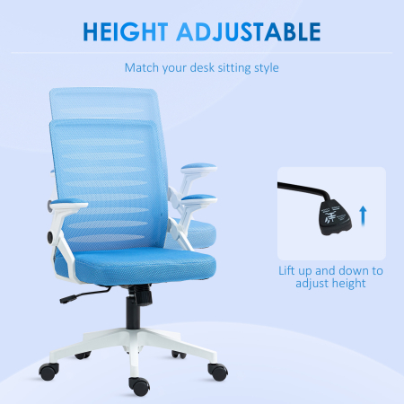  Scaun ergonomic pivotant, reglabil pe inaltime, cu brate, 54x54x89-99 cm, alb si albastru [3]