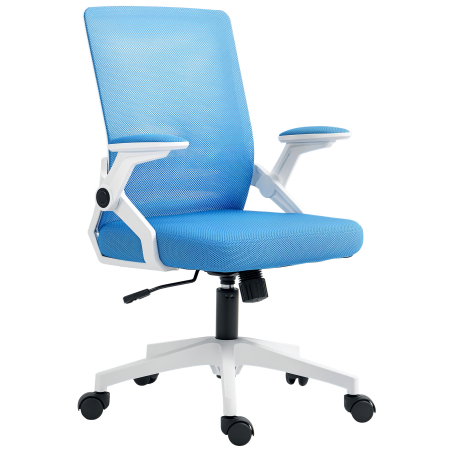 Mobila birou -  Scaun ergonomic pivotant, reglabil pe inaltime, cu brate, 54x54x89-99 cm, alb si albastru