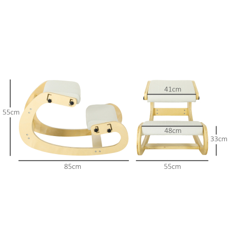  Scaun ergonomic reglabil in 6 pozitii, din material textil cu efect de in si lemn de mesteacan, 55x85x55 cm, crem [2]