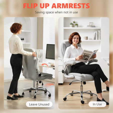 Scaun Ergonomic , Spatar inalt, Tapitat in Catifea Imprimata, Cotiere Rabatabile, Alb Crem [6]