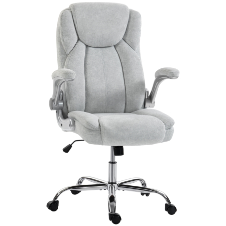 Dormitor & birou - Scaun Ergonomic , Spatar inalt, Tapitat in Catifea Imprimata, Cotiere Rabatabile, Alb Crem