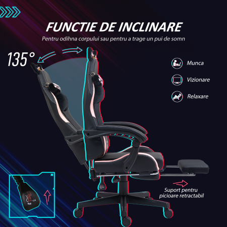 Scaun Gaming Ergonomic cu Urechi de Pisica, Roz [5]