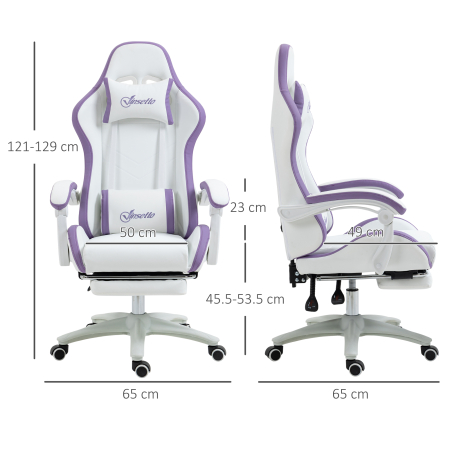  Scaun Gaming Reglabil pe inaltime cu Tetiera, Alb si Mov [2]