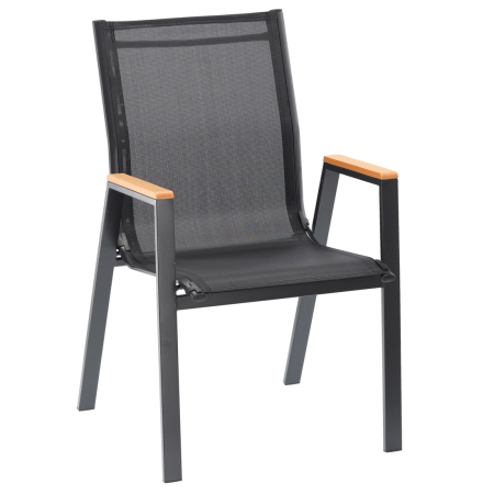 Gradina & balcon - Scaun gradina cu cadru metalic, sezut textilene si cotiere din imitatie lemn, 61x56x90 cm, negru