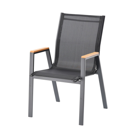 Scaun gradina cu cadru metalic, sezut textilene si cotiere din imitatie lemn, 61x56x90 cm, negru [4]