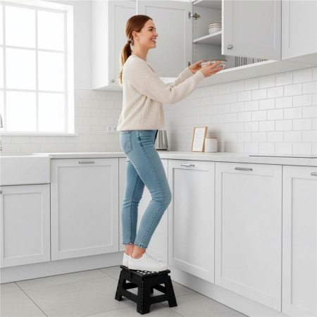 Scaun inaltator multifunctional tip scara, antiderapant, 22 cm, maxim 150 kg, negru [2]