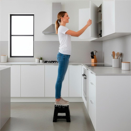 Scaun inaltator multifunctional tip scara, antiderapant, 22 cm, maxim 150 kg, negru [8]