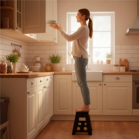 Scaun inaltator multifunctional tip scara, antiderapant, 39 cm, maxim 150 kg, negru [1]