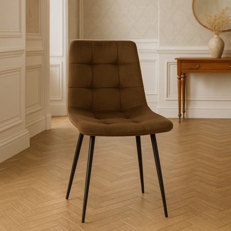 Scaun living tapitat cu catifea, spatar matlasat, 44x54x89 cm, maro [4]