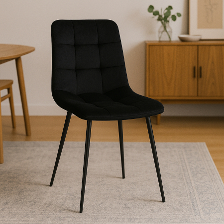 Scaun living tapitat cu catifea, spatar matlasat, 44x54x89 cm, negru [2]