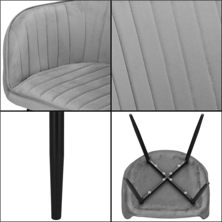 Scaun living tapitat, design modern, catifea, picioare metalice, 85x52x46 cm, gri [8]