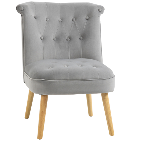 Scaune bucatarie & living -  Scaun modern de accent capitonat, fotoliu de catifea pentru dormitor cu picioare din lemn, gri