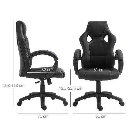  Scaun pentru birou,cu roti rotative la 360°, scaun gaming, inaltimea reglabila, Negru [2]