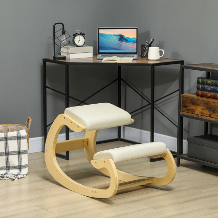  Scaun pentru Genunchi cu Miscare de Leganare, Scaun Ergonomic Postural din Material Textil, 55x85x55 cm, Alb Crem [1]