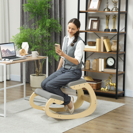  Scaun pentru genunchi din tesatura cu aspect de in si lemn, Gri deschis [1]