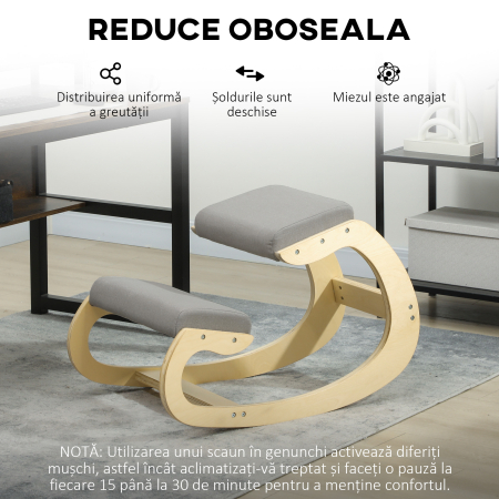  Scaun pentru genunchi din tesatura cu aspect de in si lemn, Gri deschis [5]