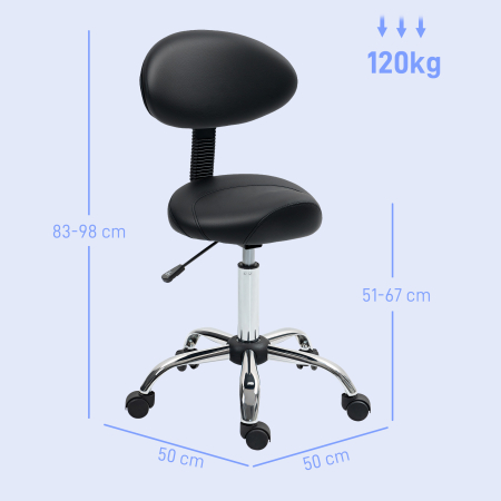  Scaun Pivotant cu Roti si Spatar Ajustabil pe inaltime, 50x50x83-98 cm, Negru [2]