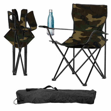 Scaun pliabil camping pescuit cu suport pahar, structura metalica, 50x50x80 cm, maxim 120 kg, camuflaj [1]