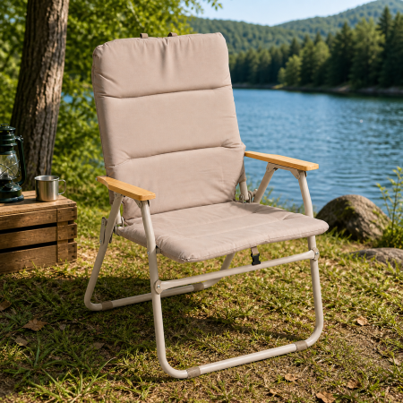 Scaun pliabil camping sau pescuit 5Five cu cadru din otel, sezut si spatar cu burete, 64x62x91 cm, bej [1]