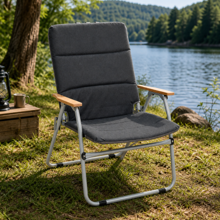 Scaun pliabil camping sau pescuit 5Five cu cadru din otel, sezut si spatar cu burete, 64x62x91 cm, gri antracit [1]