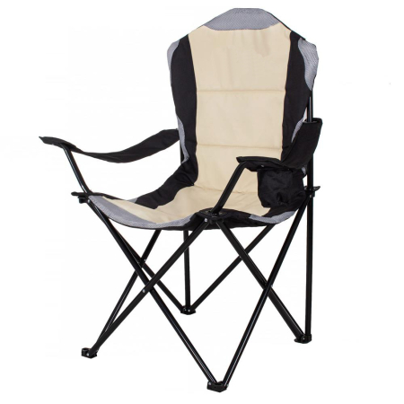 Scaun pliabil camping sau pescuit Premium, cu suport pahar, crem si negru [1]